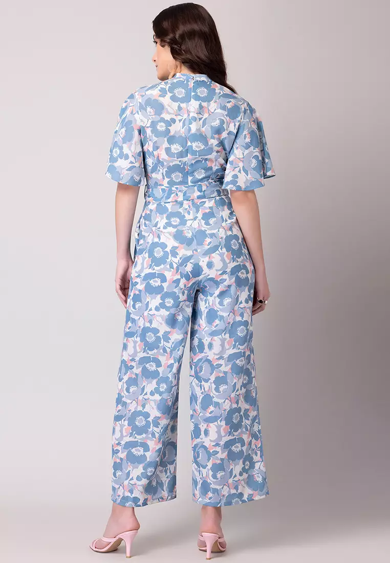 Blue patterned jumpsuit clearance