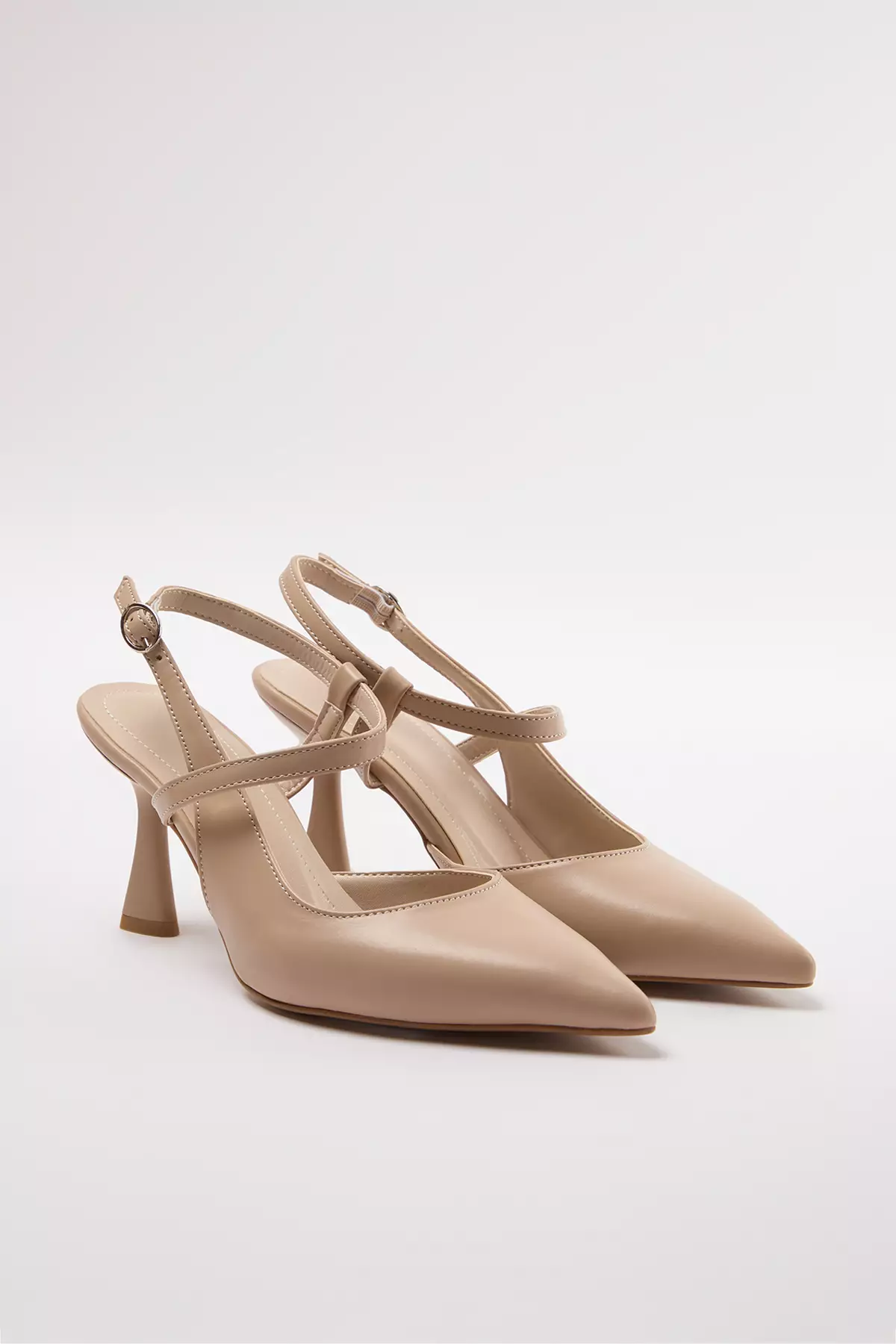 Beige Ankle Strap Women's Thin Heeled Shoes Takaw25To00004