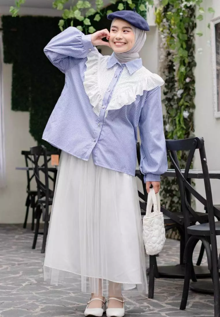 Kairi Kemeja Ruffle - Blue M18579 R41S2