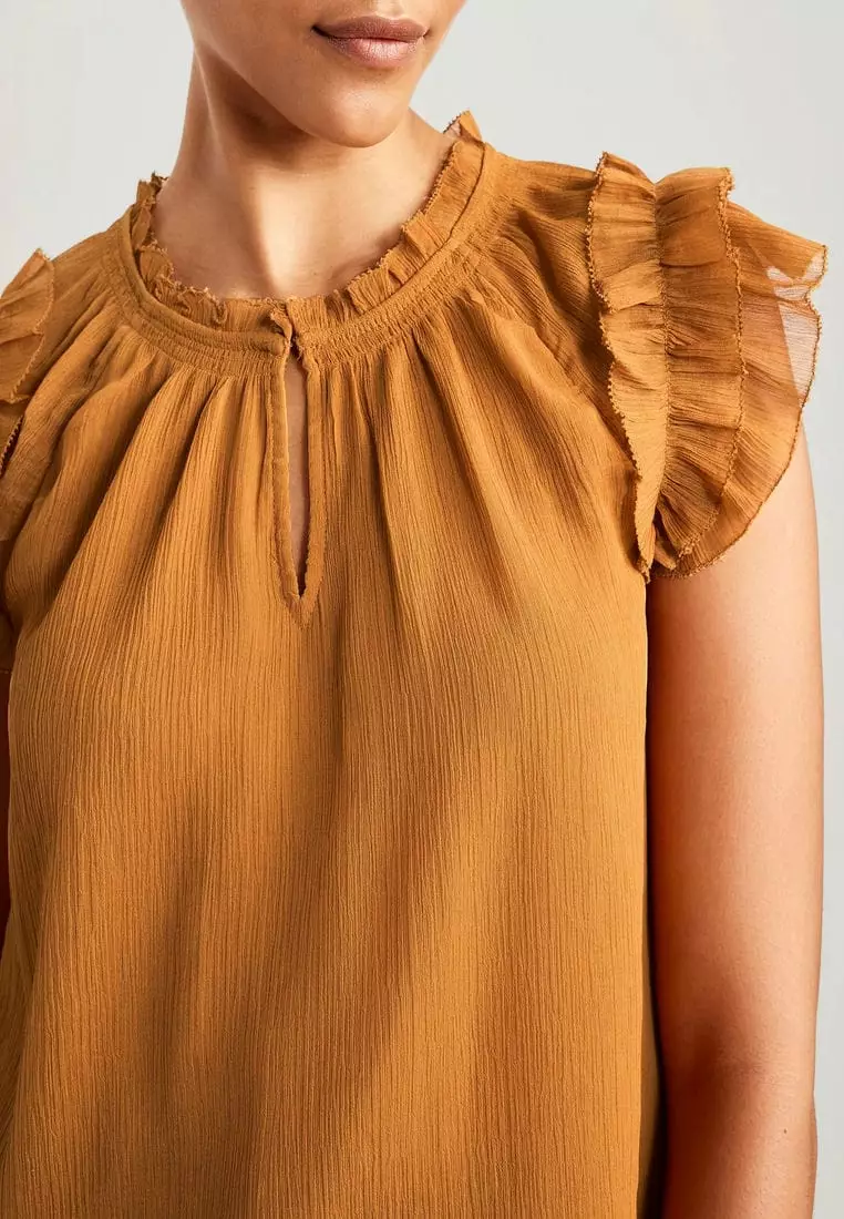 Ruffle-Trim Smocked Top For Women