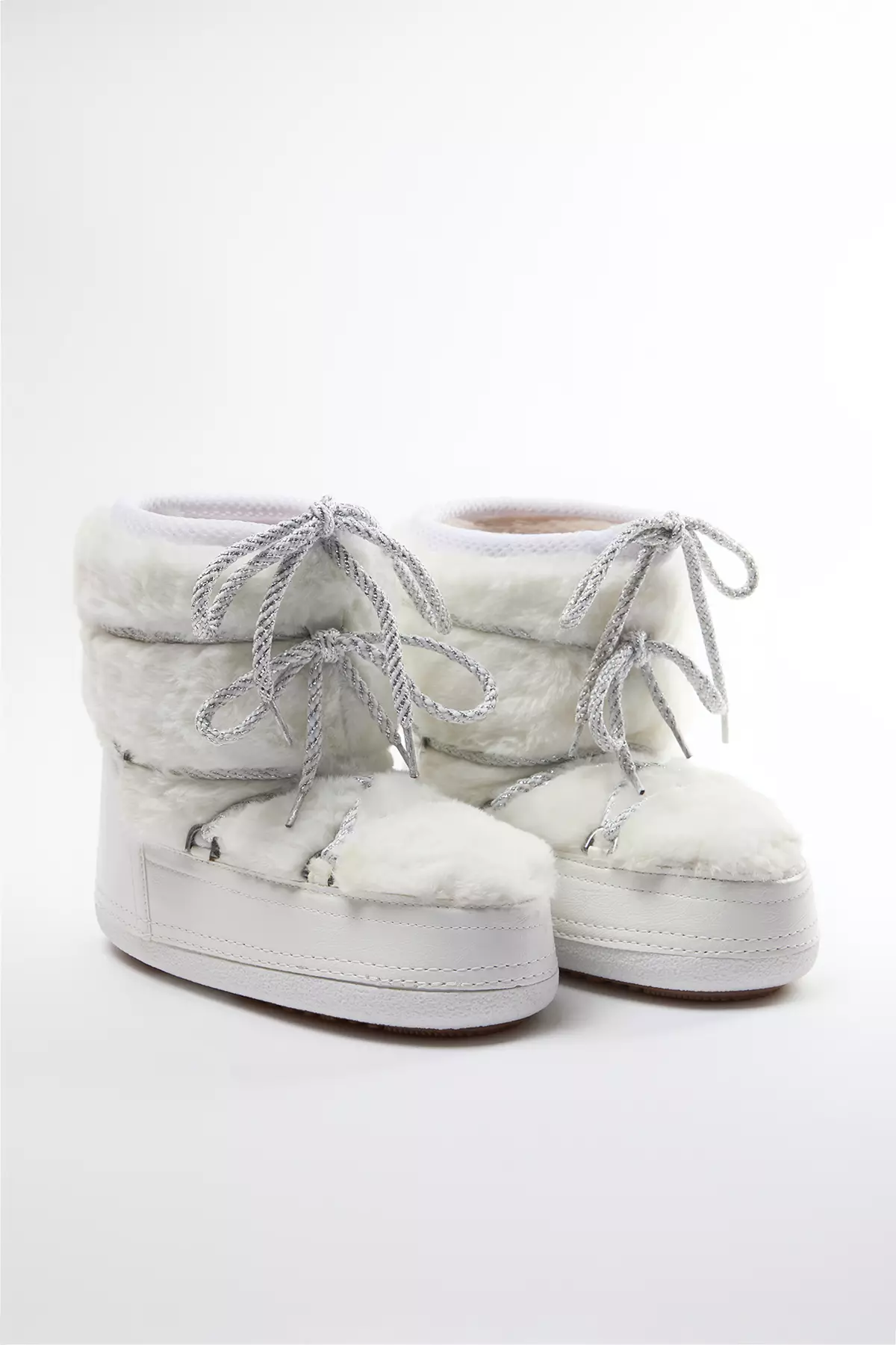 Ecru Fur Lace-Up Plush Women's Snow Boots Takaw25Bo00050