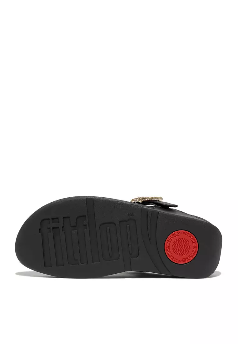 FitFlop LULU Crystal-Buckle Leather Toe-Post Sandals - Black (HN9-001)