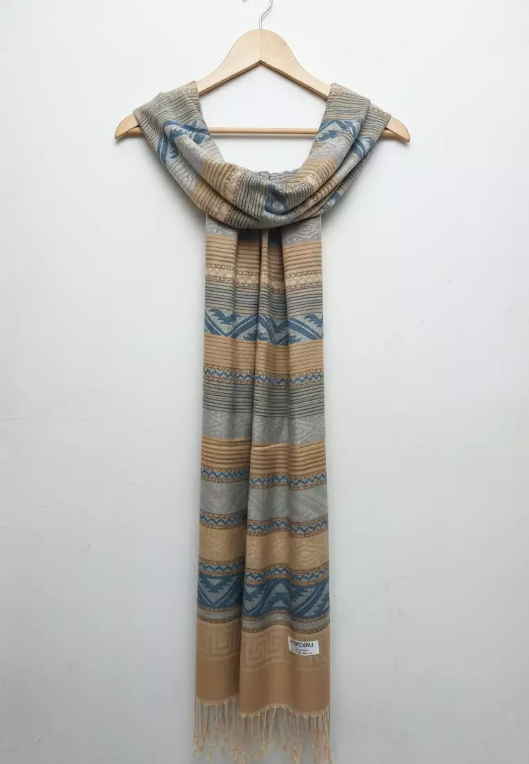 Aksesoris Wanita Reversible Viscose Nomad Weave Pashmina Shawl Syal Wanita Blue Beige
