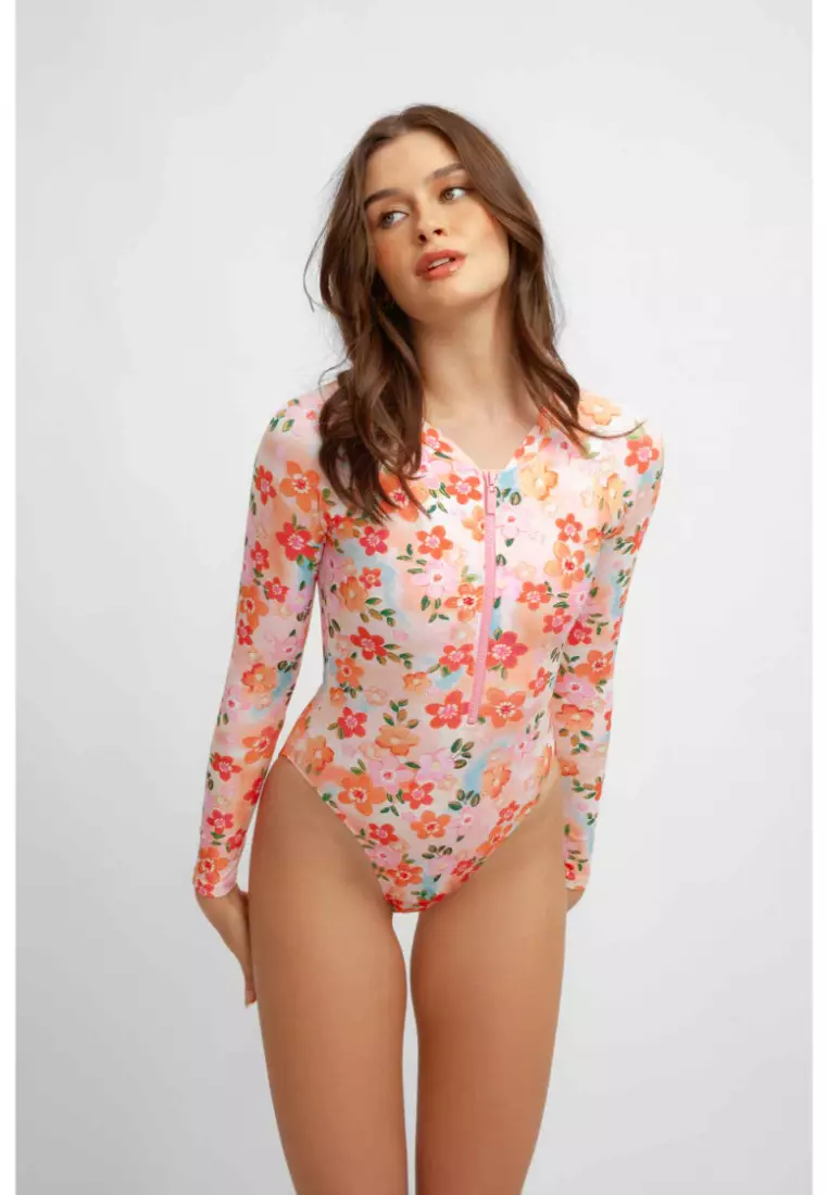Jenny Long-Sleeve Surf One Piece Swimsuit / Sugarplum