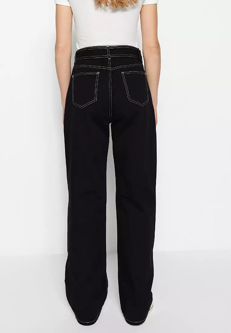 Belted wide leg best sale jeans