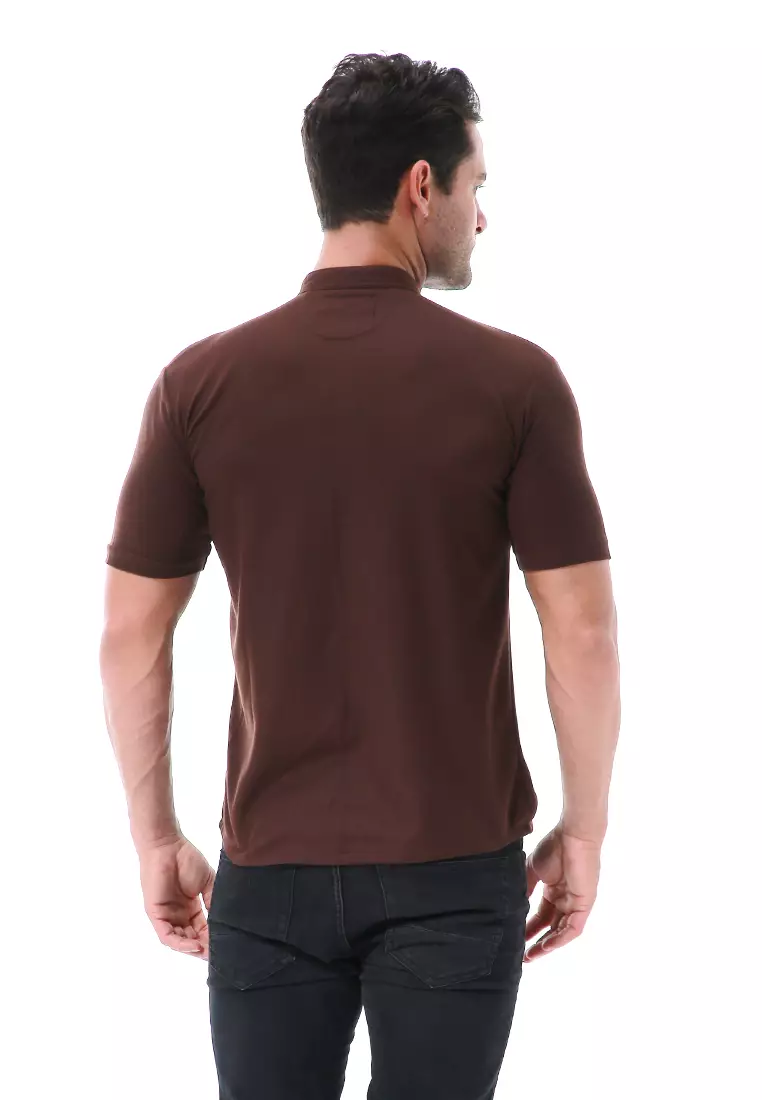 Leopold Atasan Pria Kemeja Kasual Slim Fit Lengan Pendek Motif Polos Material Cotton ORIGINAL - Brown