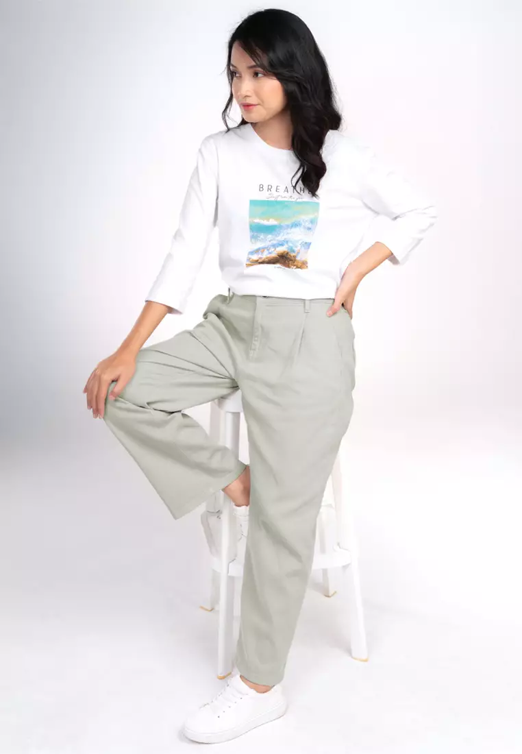 C2 Trisbe Green Straight Cut Pants Wanita