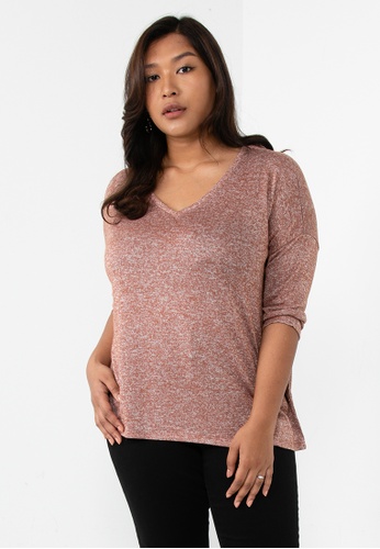 Vero Moda brown Plus Size Brianna V-Neck Blouse 94B4EAAA3F21F5GS_1