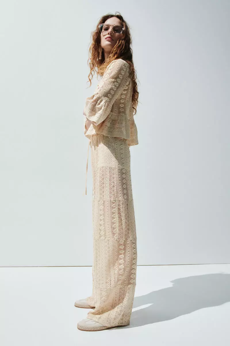 Frill-trimmed lace blouse