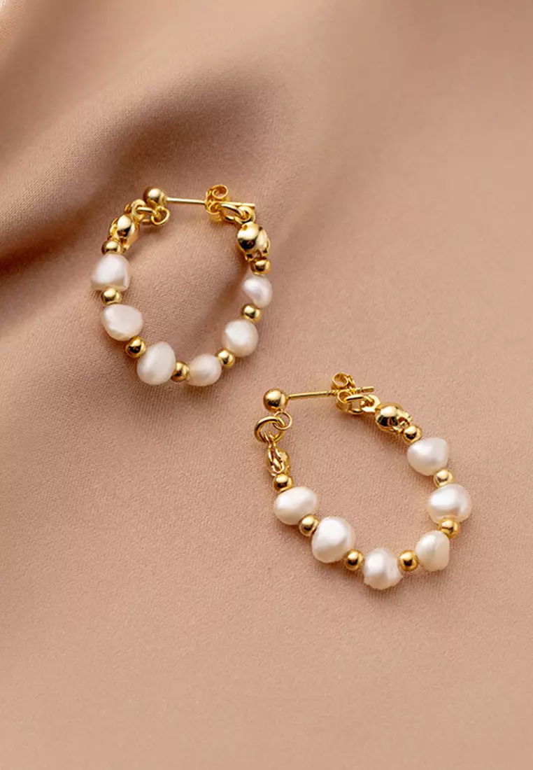 925 Silver Plated Gold Freshwater Pearl Earrings JW AR-G9960