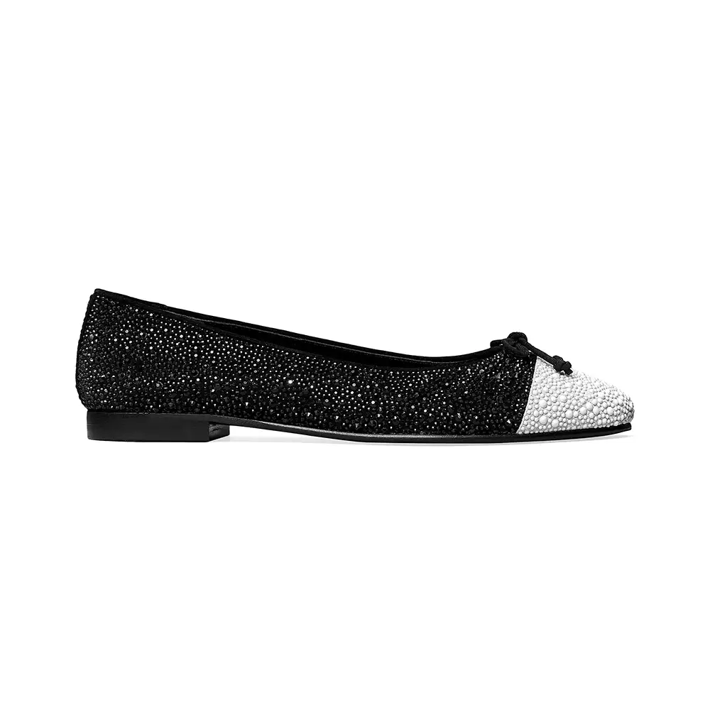 Cap-Toe Crystal Suede Ballet Flats Perfect Black