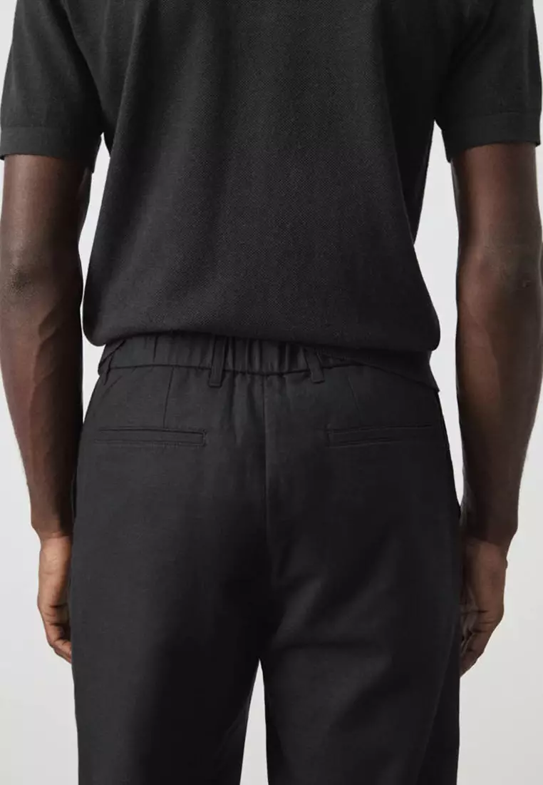 Slim Fit Cropped Linen-Cotton Trousers