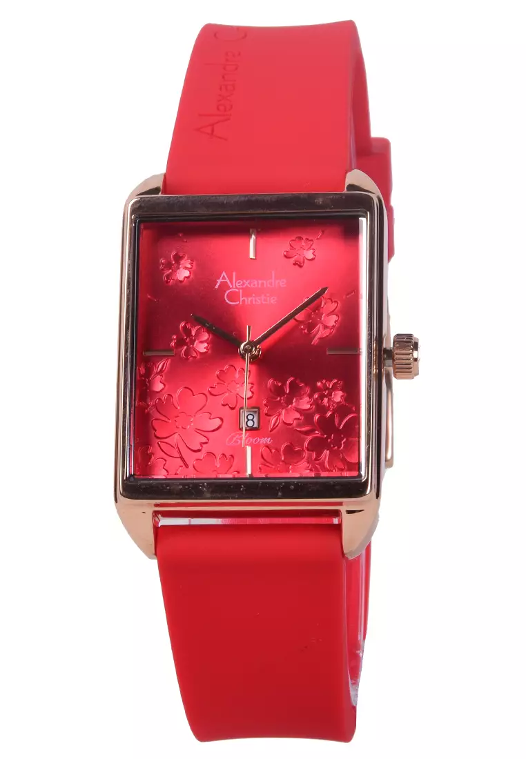 Alexandre Christie - Female Analog Watches - Jam Tangan Analog Wanita - Rosegold - Red Rubber Strap - 2995 LDRRGRE