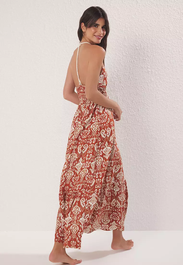 Ethnic Patterned Maxi Woven Beach Dress Tbess25El00109