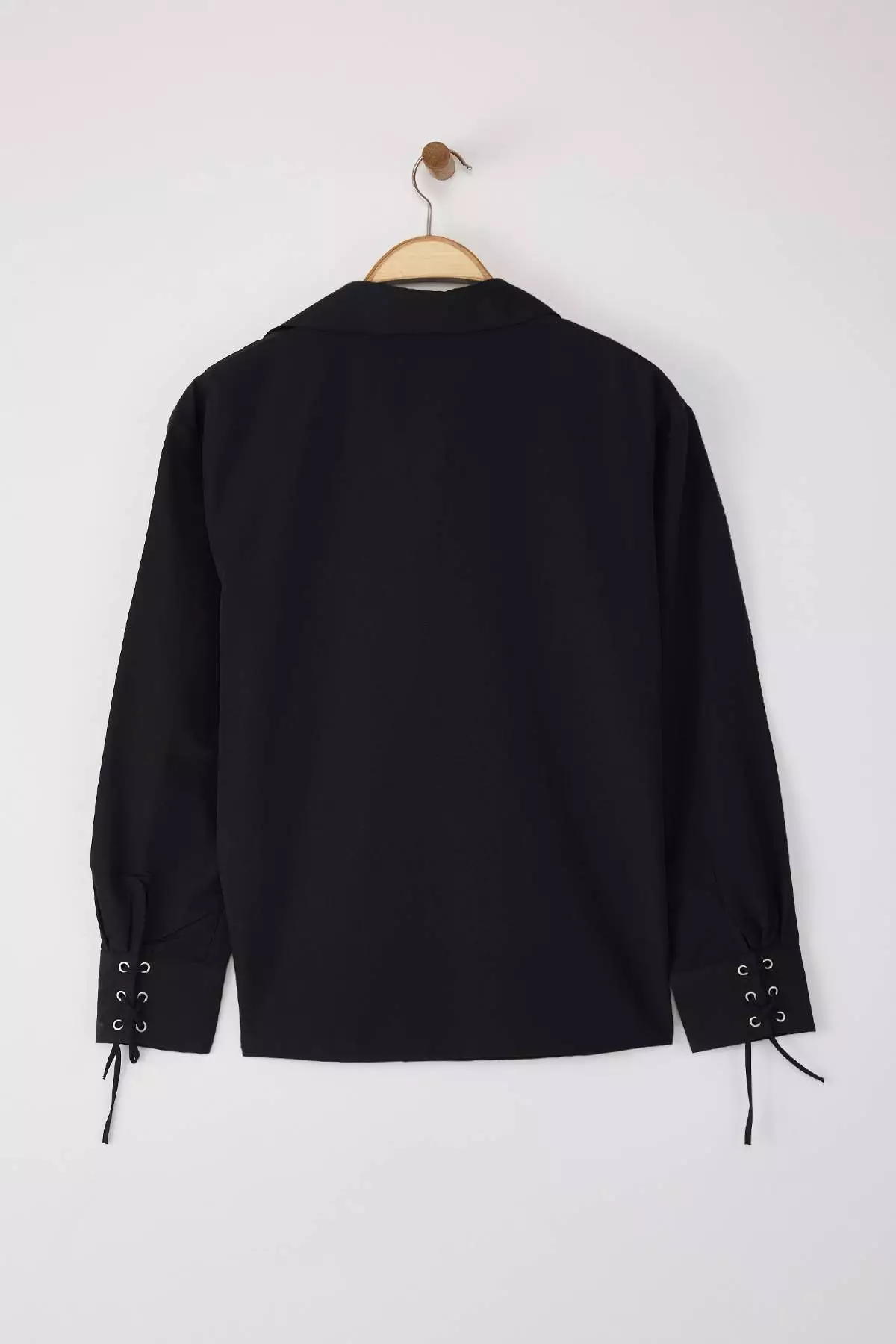 Black Oversize Shirt With Lace Up Detail On The Front