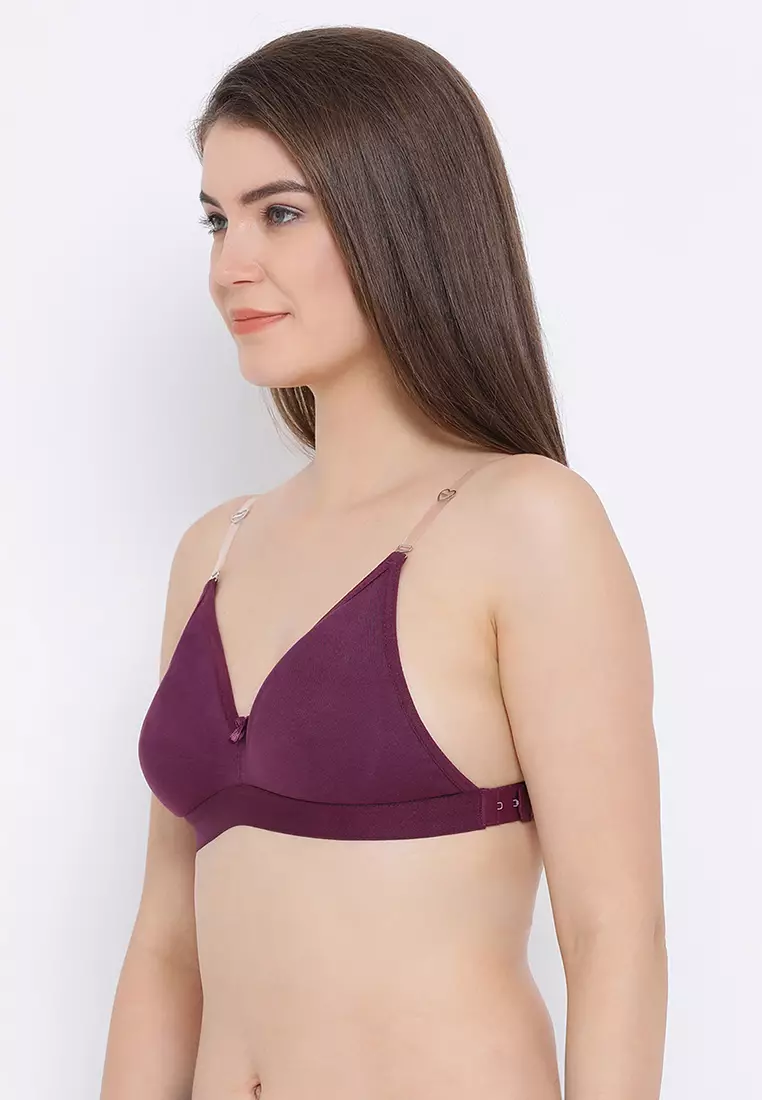Clovia Invisi Non-Padded Non-Wired Full Cup Multiway T-shirt Bra in Wine Colour with Transparent Straps & Band - Cotton Rich