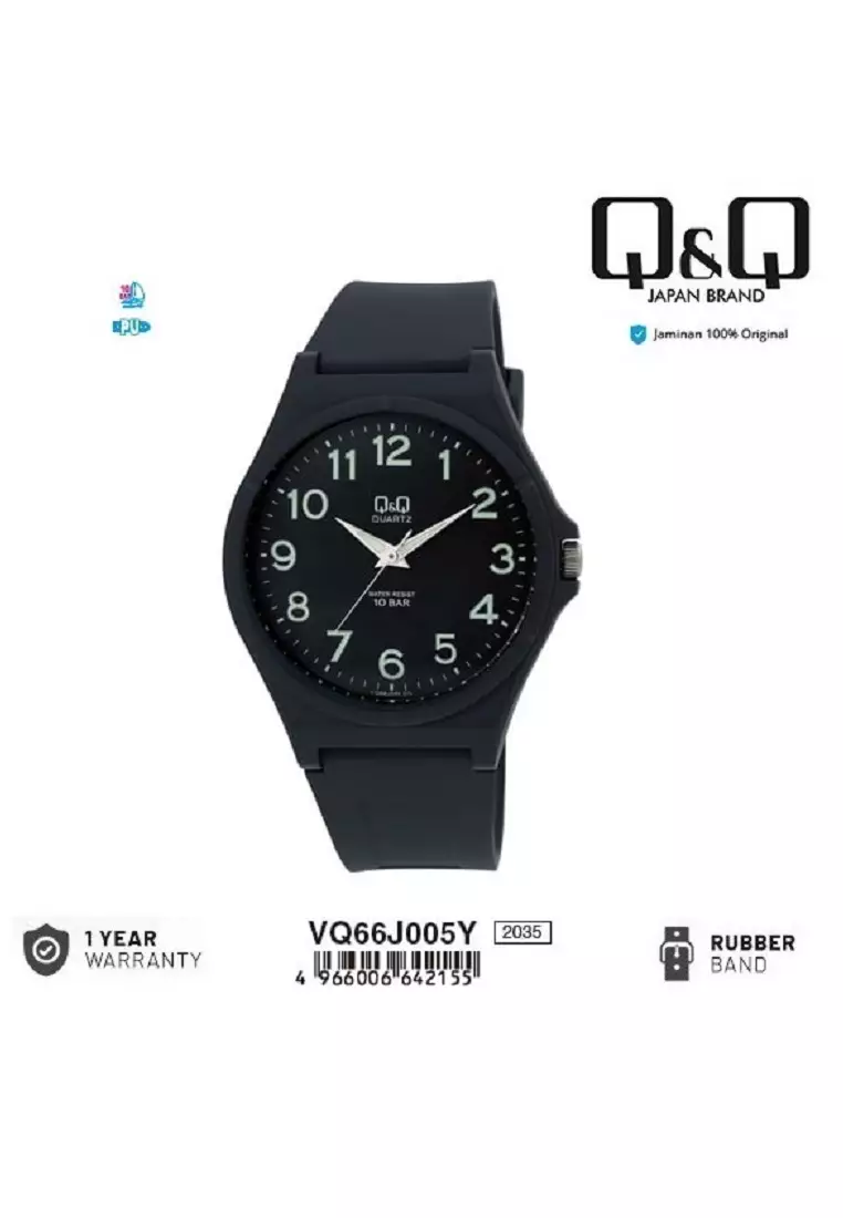 Q&Q QNQ QQ Original Watch Jam Tangan Analog Pria Tali Karet VQ66 VQ66J Water Resist VQ66J005 VQ66J005Y