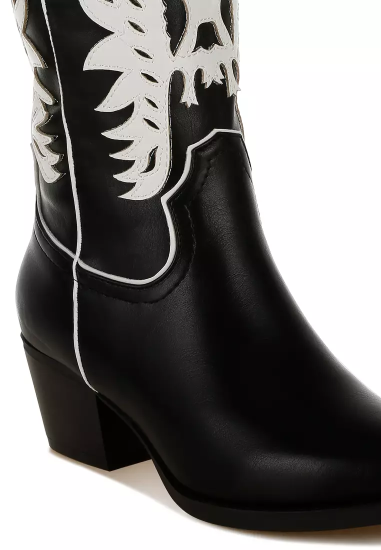 Winged Patchwork Cowboy Boots in Black