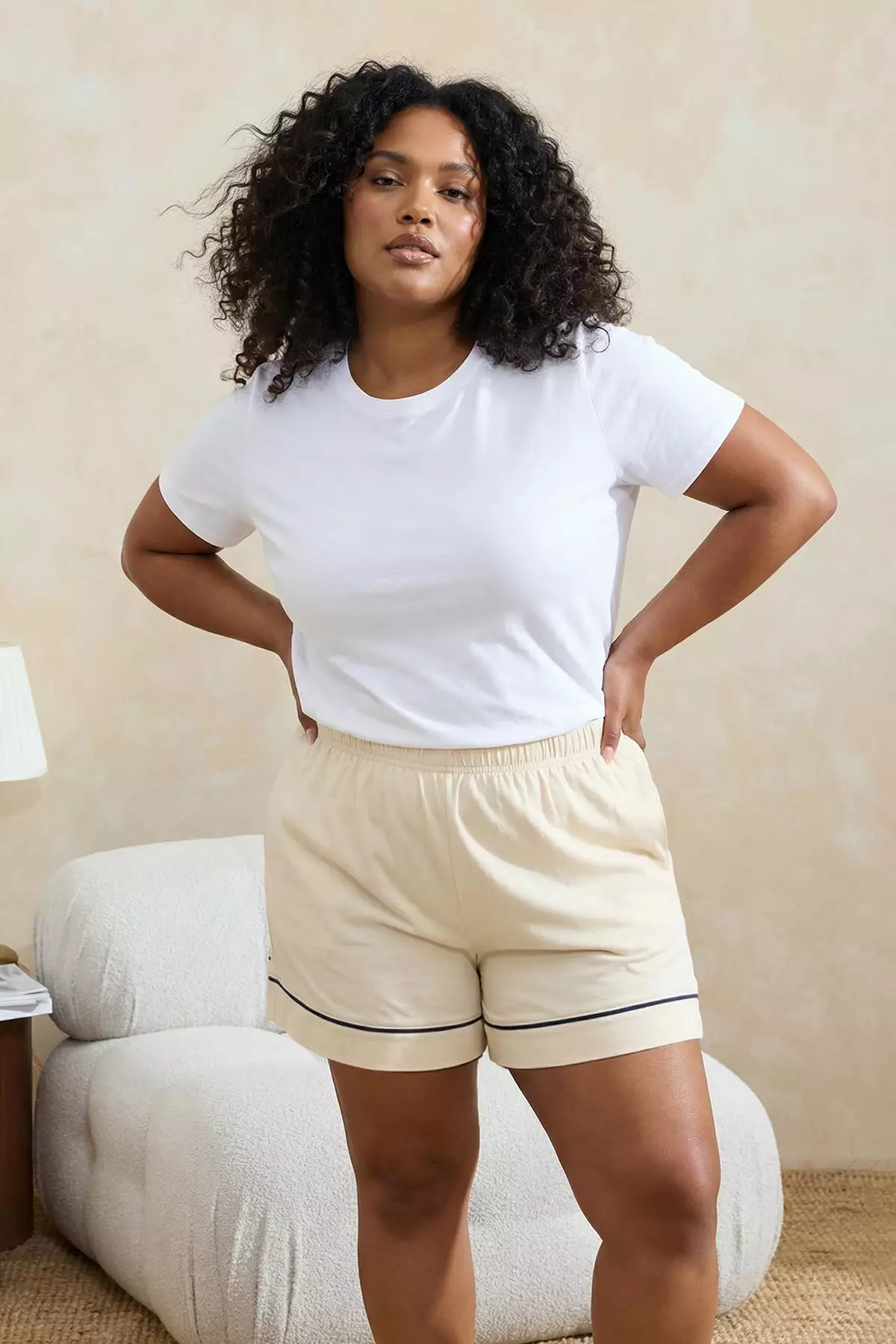 Navy Blue-Ecru Piped Viscose Soft-Keyed 2-Pack Plus Size Pajama Bottoms Tbbss26Ia00006