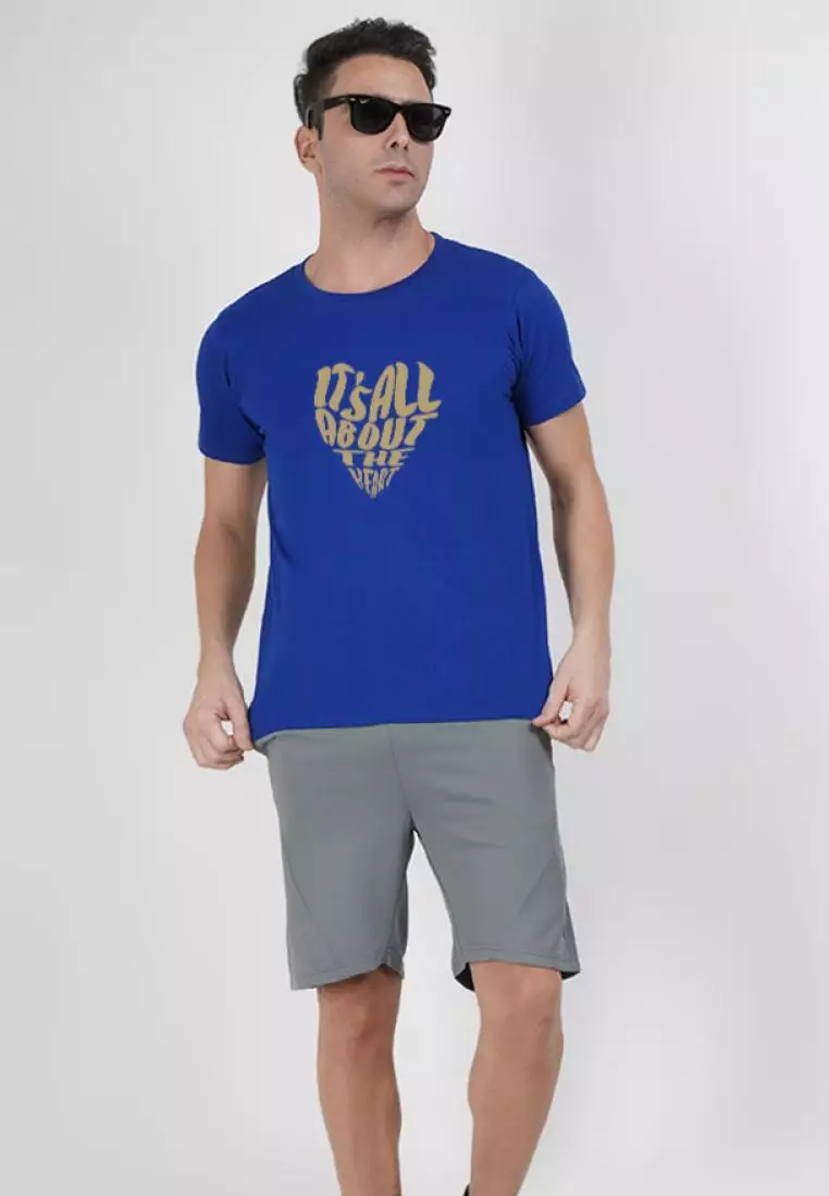 Heart Symbol Graphic Royal Blue Cotton Short Sleeve Relaxed Tee