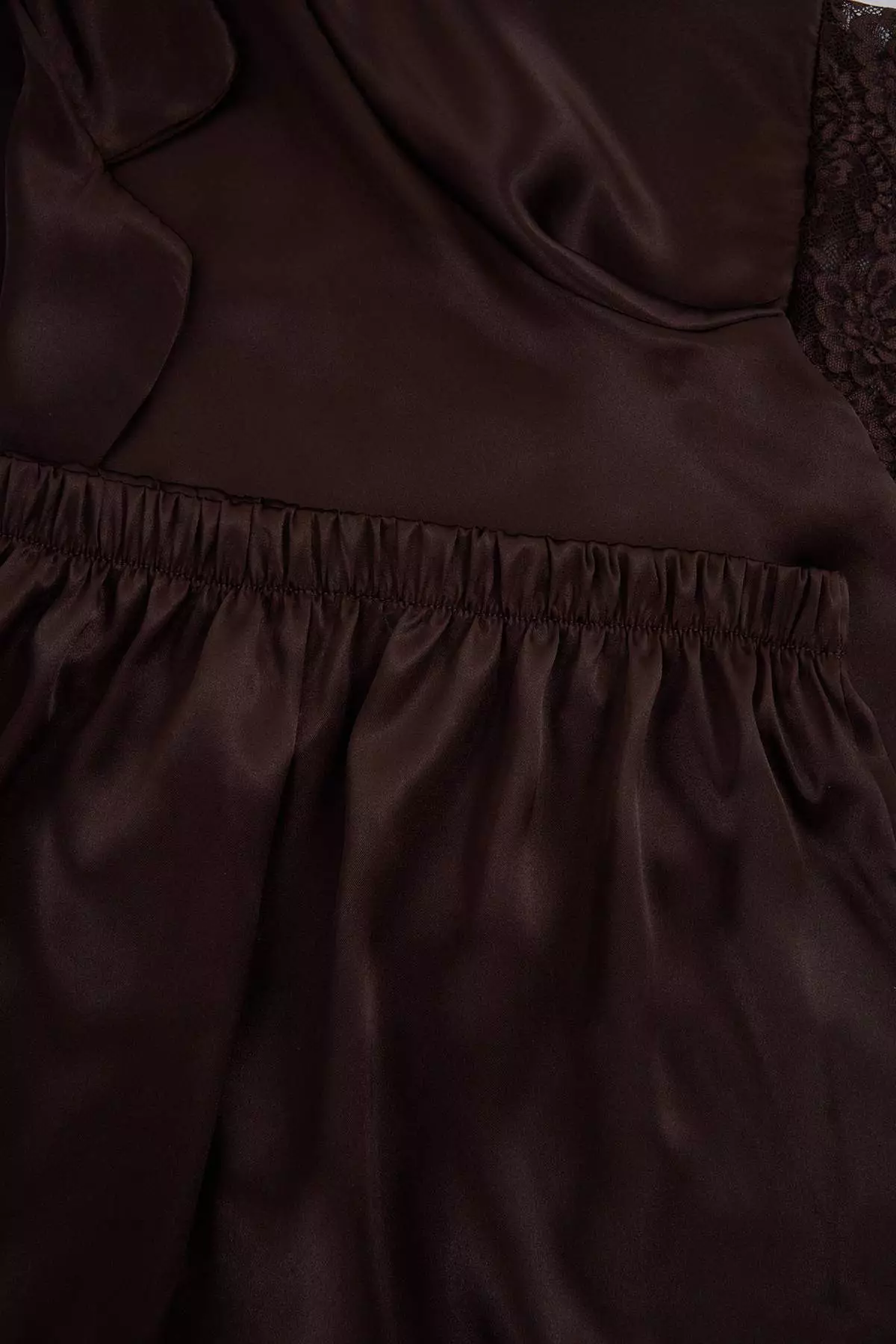 Brown Dowry Set Satin Shirt Collar Large Size Pajama Set Tbbss26Ai00068