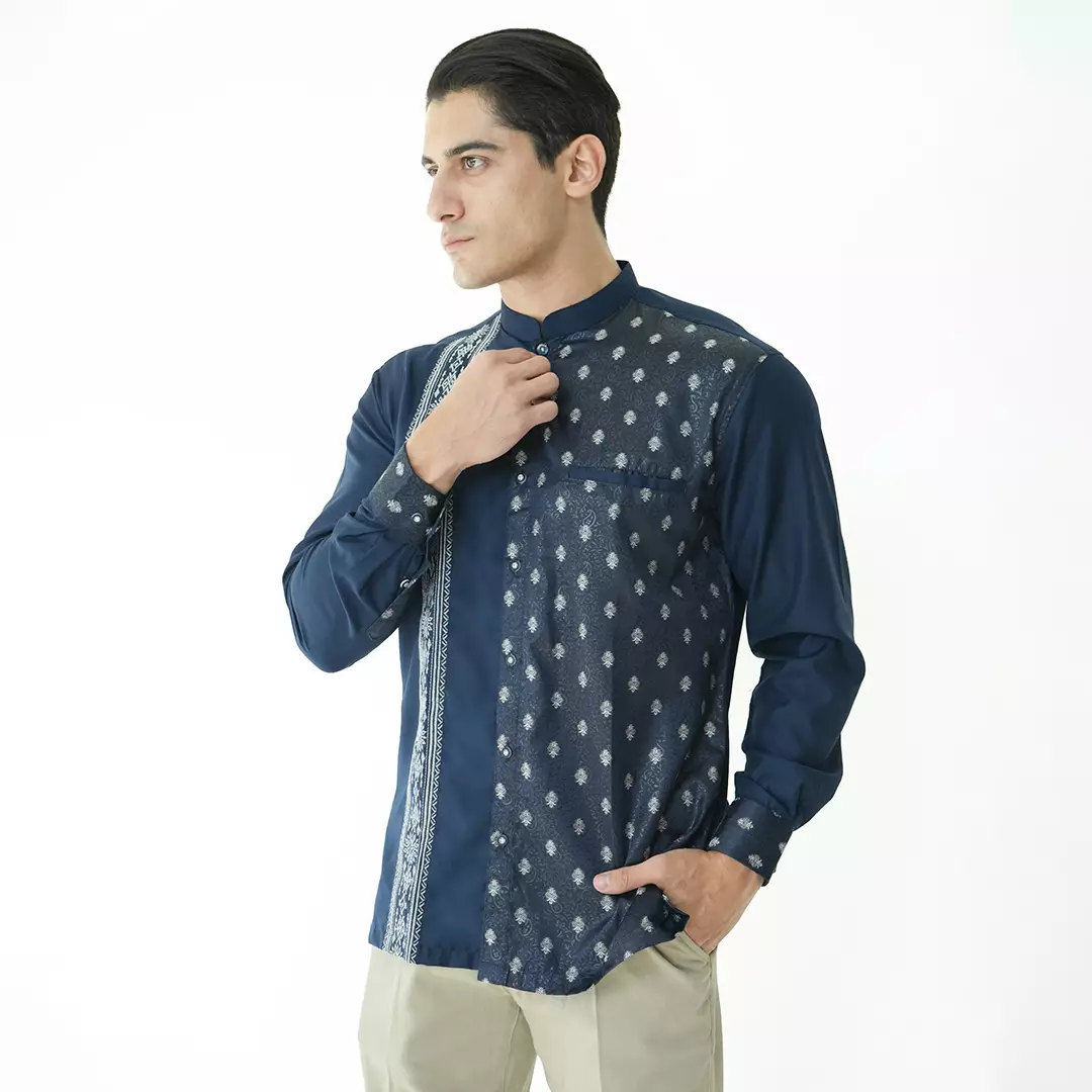 Casella Baju Koko Pria Lengan Panjang Premium | Baju Koko Batik Riyadh 9985 Navy