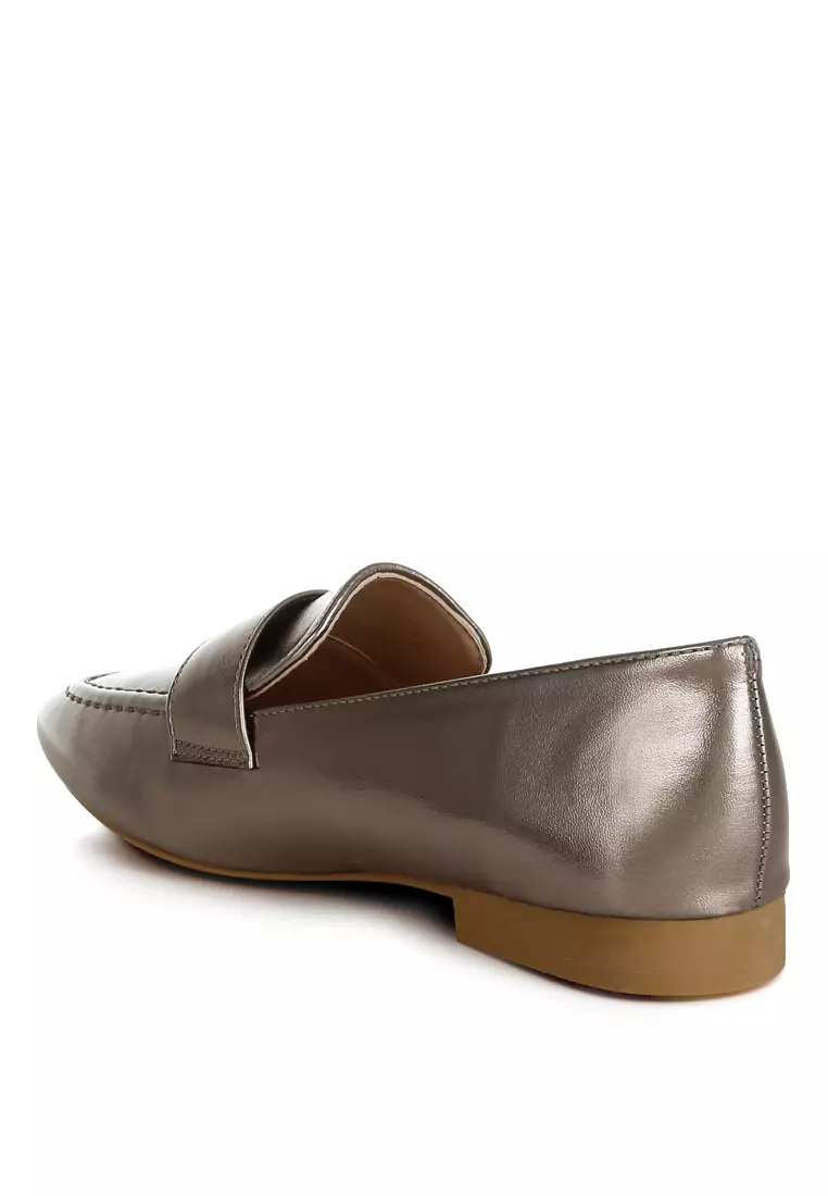 Flat Heel Loafers In Silver