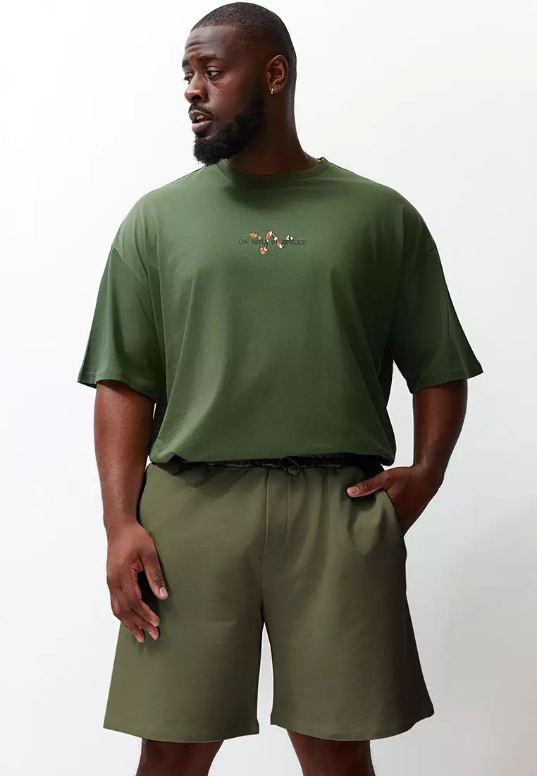 Plus Size Khaki Regular/Normal Cut Comfortable 100% Cotton Basic Shorts TMNSS24AP00001