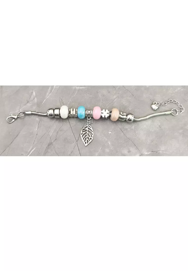 Accessories Wanita Leaf Pomora Charm Bracelet Gelang Wanita Silver, Blue & Pink