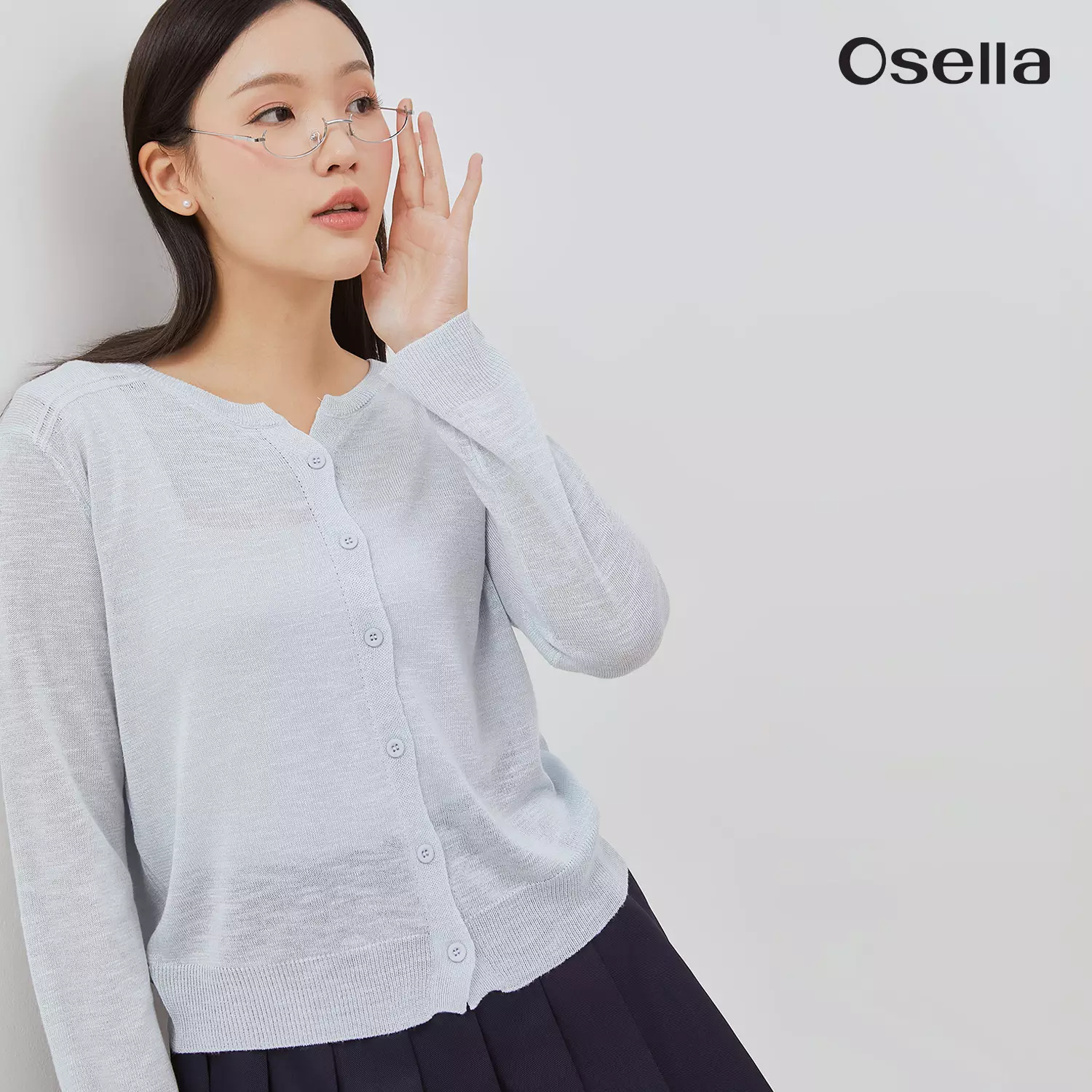 Osella Nuella Plain Knit Cardigan Baby Blue 2161500535 | Cardigan Rajut Wanita
