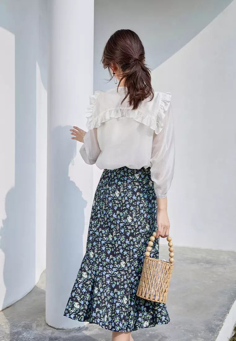 Summer Long Sleeve Ruffle Patchwork Blouse