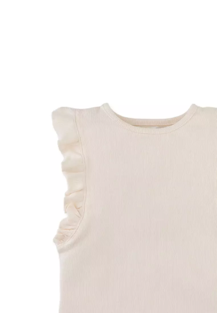 Cici Tank Top with Ruffled Sleeves and Embroidered Gg Logo