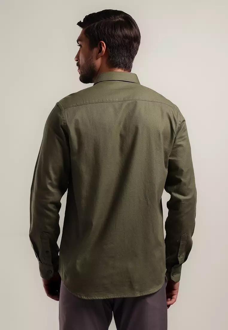 MOC - Kemeja Lengan Panjang DUSTIN - Olive Warna Olive