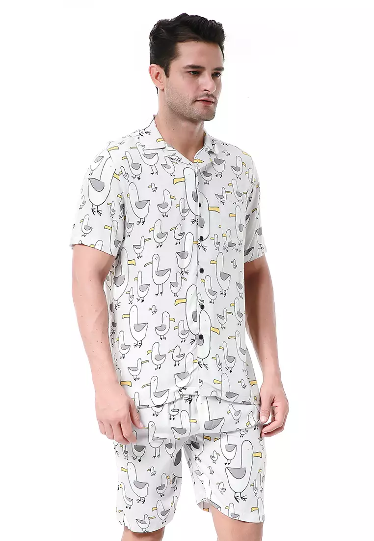 Deon Piyama Pria Duck Motive Kemeja One Set Lengan Pendek Material Rayon ORIGINAL - Gray