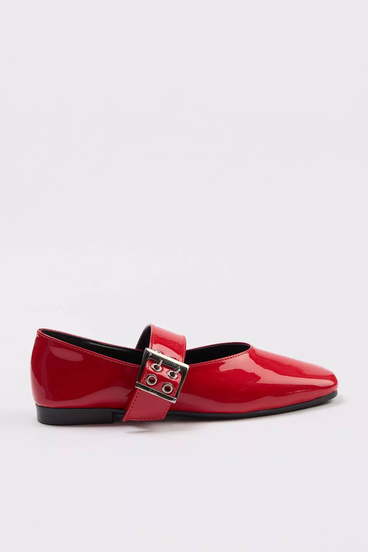 Red Buckle Detail Mary Janes Square Toe Women'S Ballet Flats Takss26Be00001