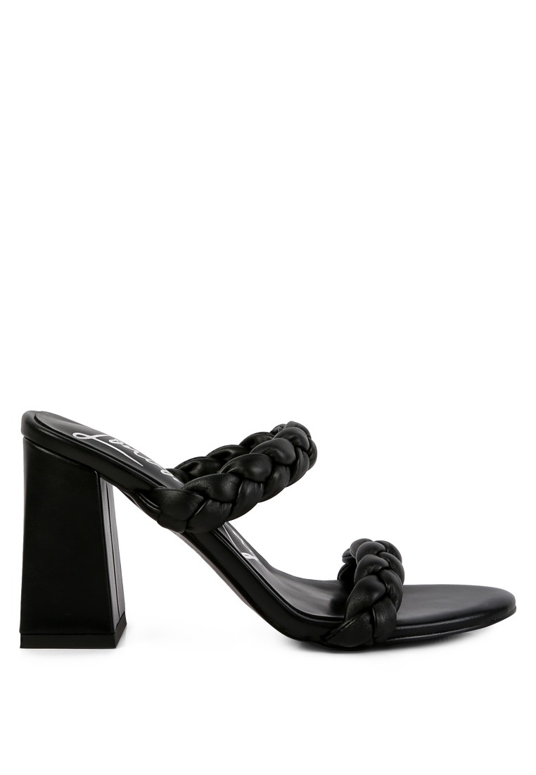 Black Braided Strap High Block Heels