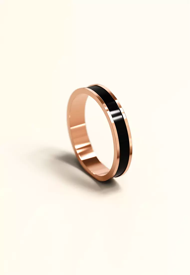 Ceres Timeless Ring Black Enamel Ring in Rose Gold