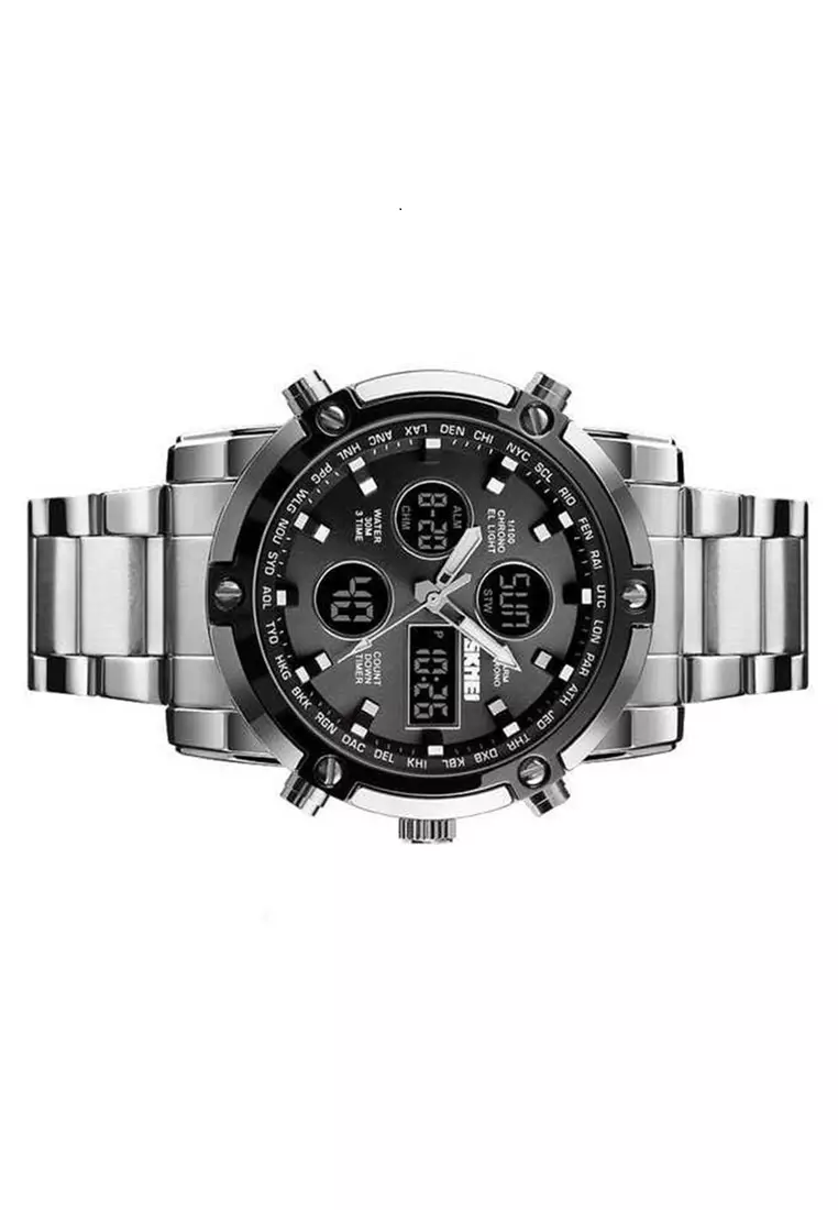 Jam Tangan Kasual Digital Analog Pria LED Waterproof 30M Strap Tali Material Stainless Steel TQ98 ORIGINAL