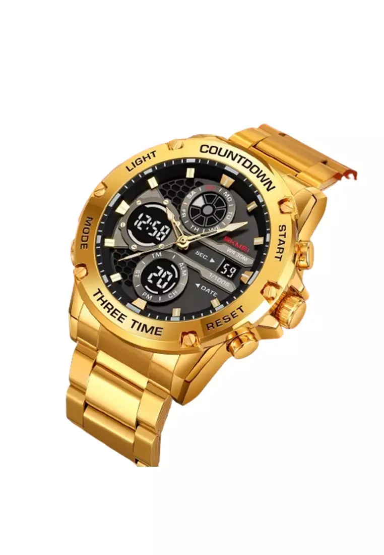 Jam Tangan Pria Digital Analog Tali Stainless Rantai 2502 ORIGINAL - Gold
