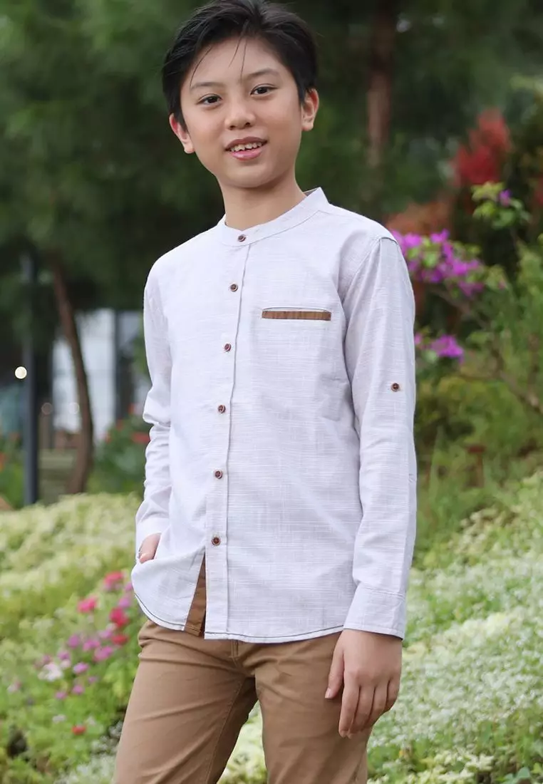 Kemeja Anak Laki Cream/ Off White Shirt/ Rj Latte Club