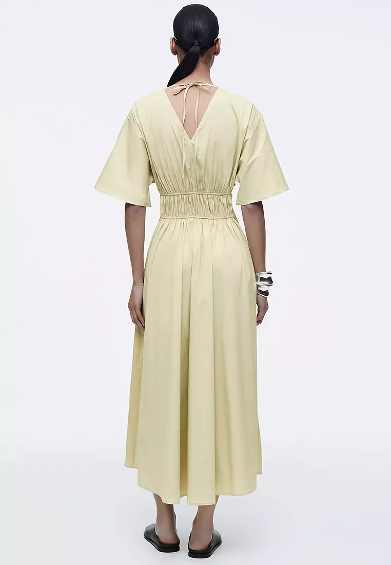 Gathered Open-Back Midi Dress