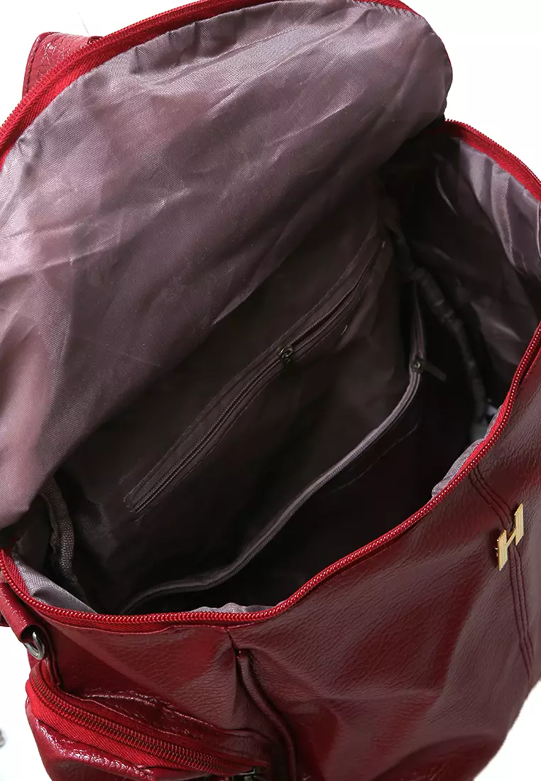 Afra Tas Ransel Wanita Large Compartment Backpack Uniqe Design Material Leather ORIGINAL - Red