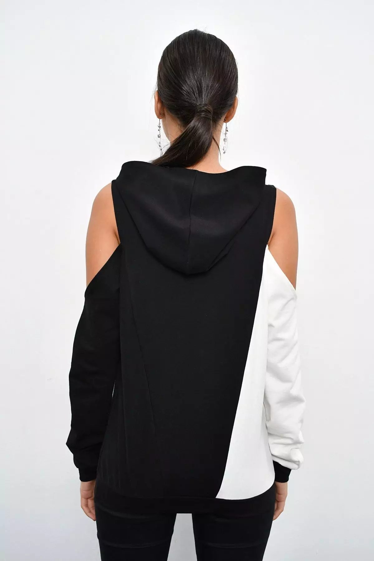 Color Block Cold Shoulder Hoodie