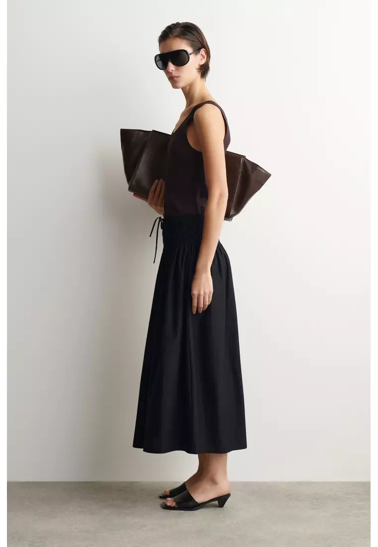 RUCHED-WAIST MIDI SKIRT