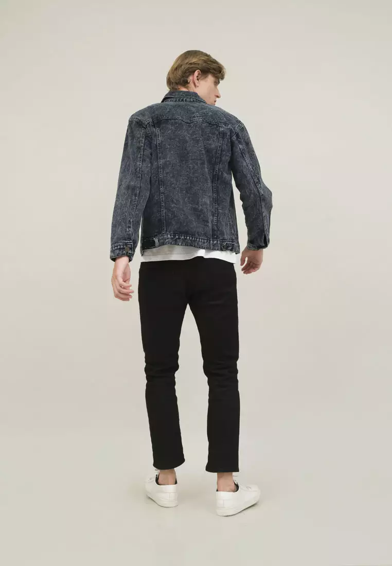 Jaket Jeans Pria Polos Tebal Dilan Jaket Denim Abu tua Pudar