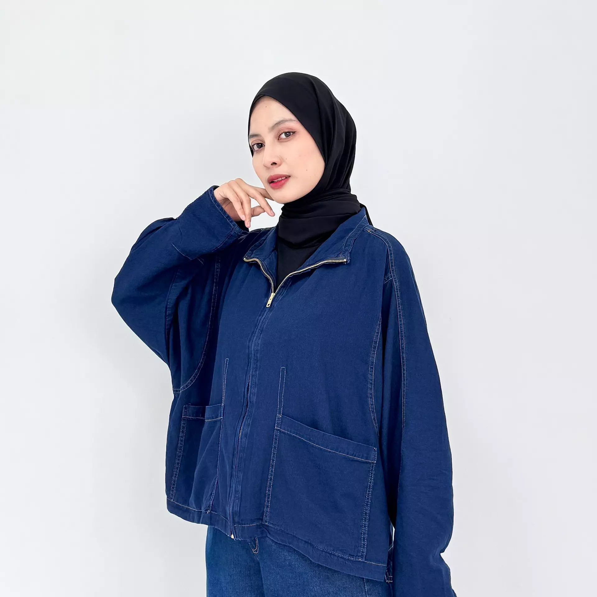 Jaket Denim Barrel Shirley - Outer Panjang Muslim Wanita