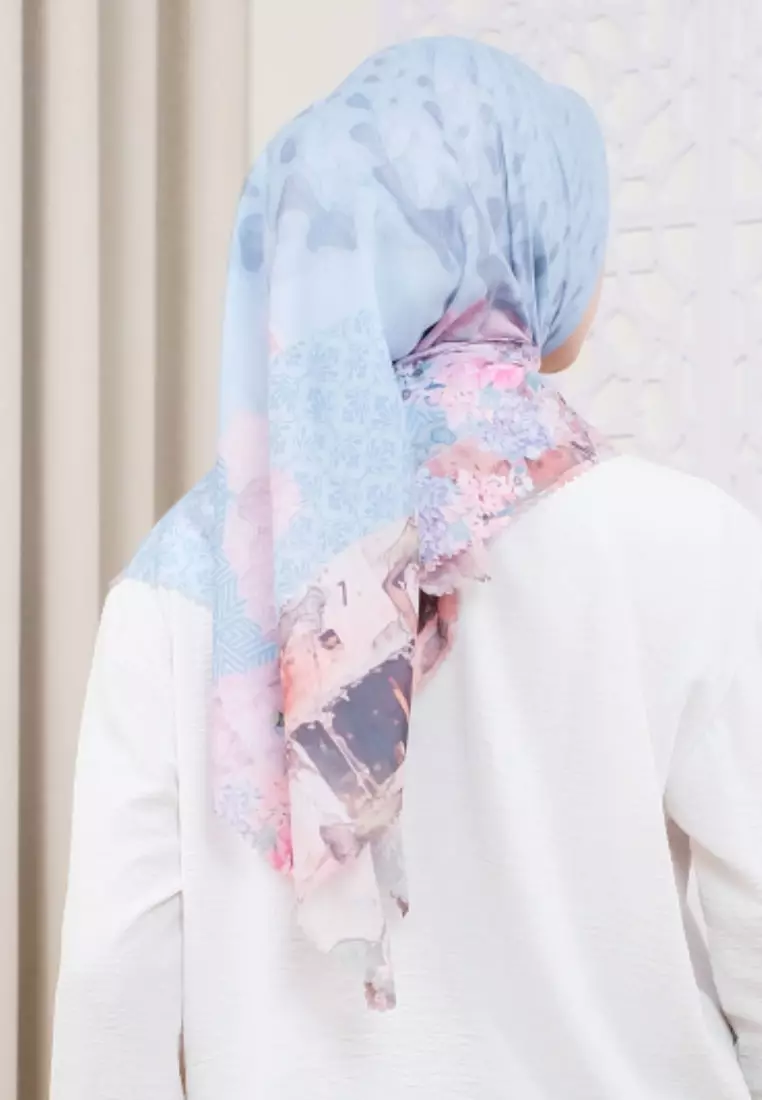 Hijab Segi Empat Wanita Premium Alula Series Signature Square Voile Scarf Pastel Blue