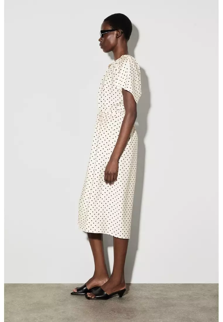 PLEATED BELTED MIDI DRESS