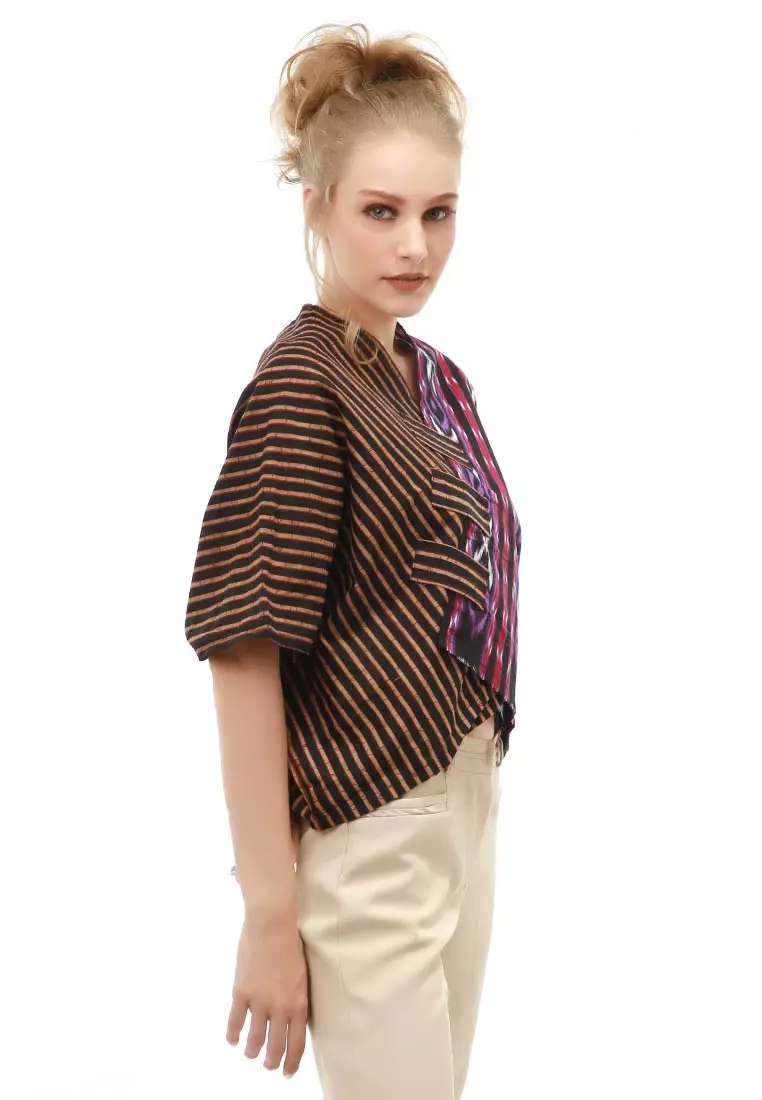 Lynelle Blouse Formal Wanita Crop Top Batik Songket Material Cotton ORIGINAL - Purple