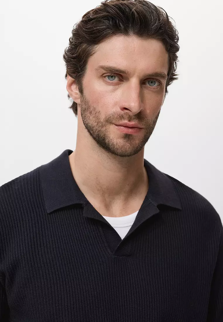 Cotton-Blend Ribbed Polo Sweater